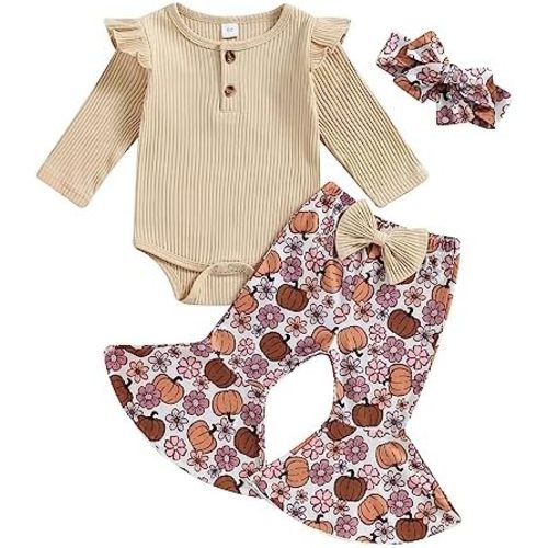 fhutpw Baby Girl Halloween Outfits Ribbed Knit Clothes Flare Pants Sets