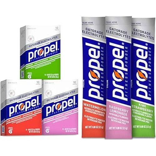 Propel Electrolyte Enhanced Water Drink Mix Powder Packets, Kiwi Strawberry Variety Pack, Zero Calorie & Zero Sugar Hydration with Electrolytes and Vitamins C & E (30 Packets)