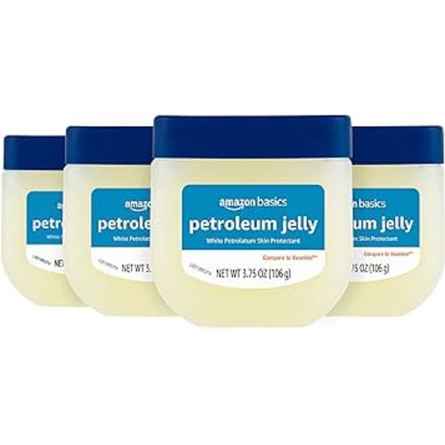 Amazon Basics Petroleum Jelly White Petrolatum Skin Protectant, Unscented, 3.75 Ounce (Pack of 4) (Previously Solimo)