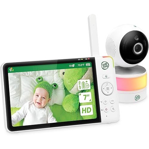 Leapfrog LF920HD Baby Monitor with Camera and Audio, 7" Hd Display Baby Camera Monitor, Color Night Vision, 360 Pan-Tilt, Night Light, Temp & Humidity Sensor, Up to 1000ft, Secure Transmission