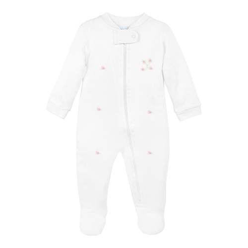 Romantic Roses Embroidery Zipper Footie | Baby Girl