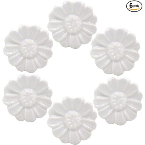 6PCS Vintage Floral Daisy Ceramic Dresser Drawer Knobs Elegant Cabinet Cupboard Door Hardware Pull Handles w/Screws White