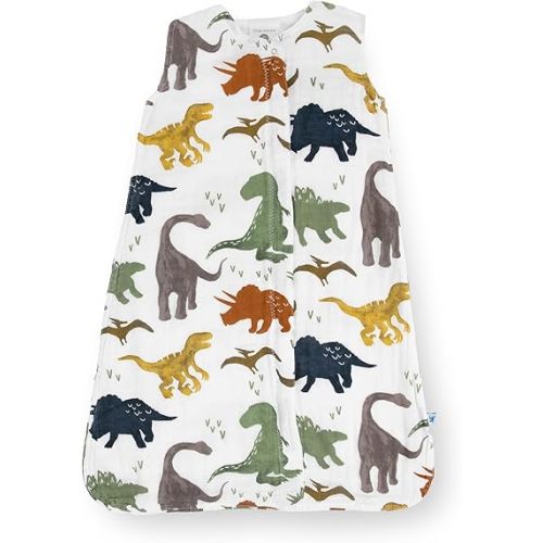 Little Unicorn 0-6 Month Premium Muslin Sleep Sack 1.1 TOG | Soft & Breathable Muslin Cotton for safer sleep | 2 way zipper (Dino Friends)