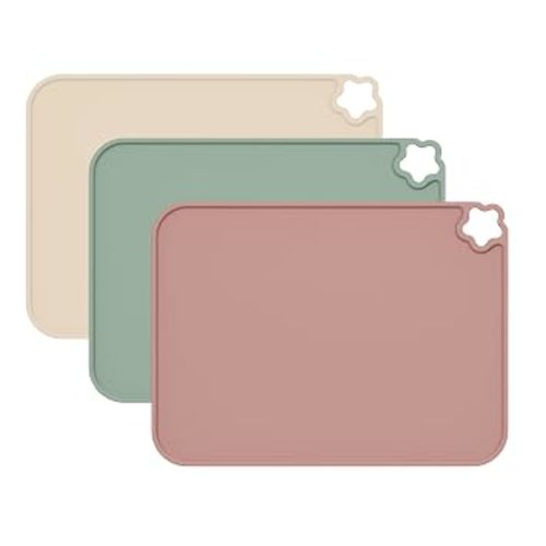 Silicone Placemat for Toddles Kids Non-Slip Reusable Portable Kids Placemats for Dinning Table Heat Resistant Placemats, Baby Placemat Stain Resistant Silicone Mat for Dining Table 3 Pack