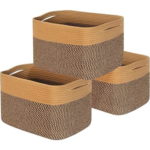 MINTWOOD Design 3-Pack Storage Baskets for Shelves, Decorative Baskets for Organizing, Woven Baskets for Storage, Book Basket Cube Storage Bin Box, Pantry Closet and Shoe Organizers, Black Jute