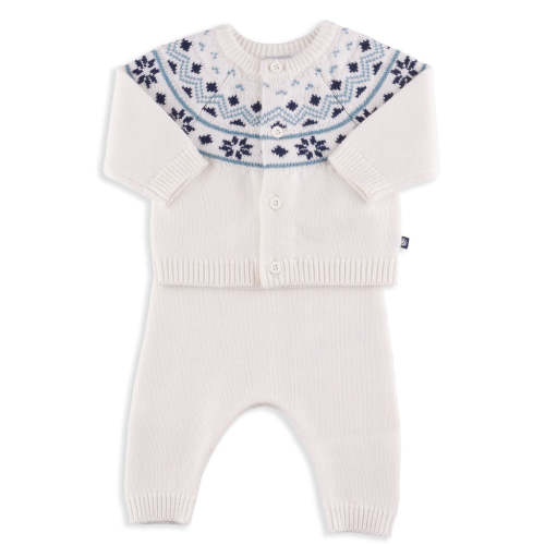 Baby Knit Blue and Cream Fairisle Matching Set