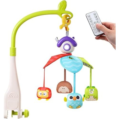 CUTE STONE Baby Crib Mobile with Music and Lights, Nursery Crib Mobile with Remote Control, Detachable Hanging Mobile for 3+ Months Newborn Babies, Fits Cribs and Strollers