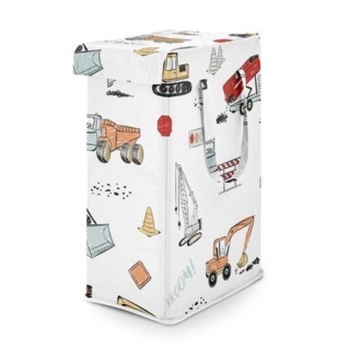 Sweet Jojo Designs Red Blue Construction Truck Boy Foldable Laundry Hamper with Handles Transportation Zone Vehicles Bulldozer