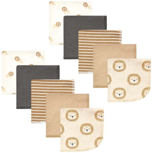 Hudson Baby Infant Boy Flannel Cotton Washcloths, Brave Lion 10 Pack, One Size