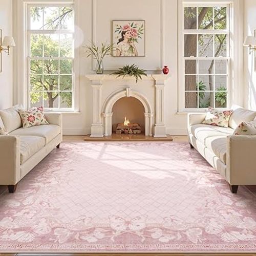 STARUIA Washable 8x10 Area Rugs for Living Room, Pink Rugs for Bedroom Girls, Non-Slip Soft Butterfly Rug Dining Room Non-Shedding Large Carpet for Nursery Dorm Office Indoor Decor (Pink,8'x10')