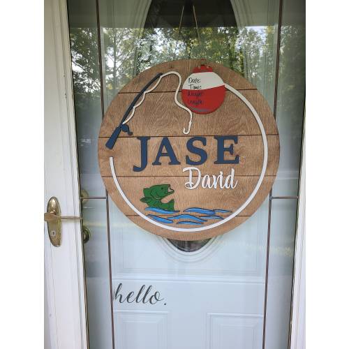 Fishing baby hospital announcement, fishing baby name sign