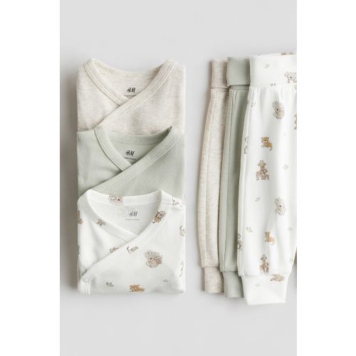 Light green/animals 6-piece Bodysuit and Pants Set for kids | H&M US