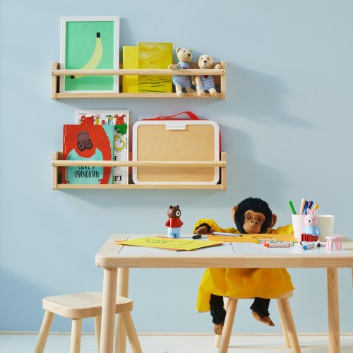 FLISAT Wall storage - light white stained pine 70x9x16 cm