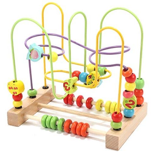 Wondertoys Bead Maze Toy for Toddlers Wooden Colorful Abacus Roller Coaster Educational Circle Toys for Babies Bead Maze Activity Cube Sensory Toys for Children