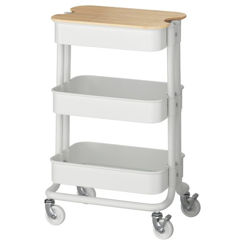 RÅSKOG / NORRÅVA Trolley with lid - white 28x38x61 cm