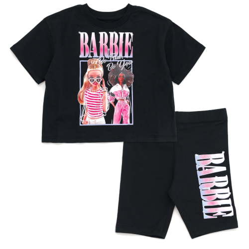 Barbie Cropped Boxy T-Shirt and Bike Shorts Outfit Set Toddler to Big Kid