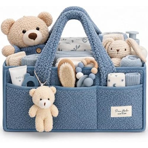 PeraBella Baby Diaper Caddy Organizer with Handle, Boy & Girl Shower Gift Basket, Portable Diaper Storage Basket Bin for Wipes, Newborn Baby Essentials Registry Search Must Haves, Car Caddy Organizer