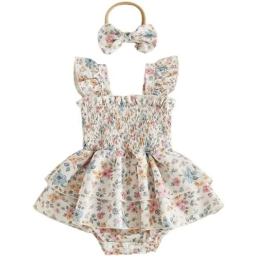 Newborn Baby Girls Summer Clothes Ruffle Sleeveless Pleated Smocked Bubble Romper Dresses Infant Bodysuit Jumpsuit