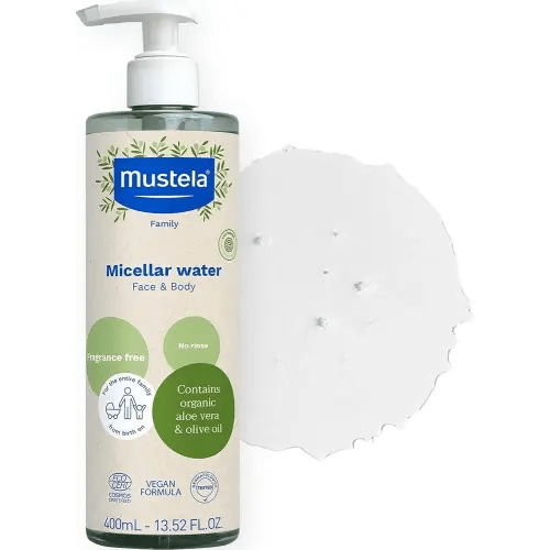 Mustela Certified Organic Micellar Cleansing Water -No-Rinse Natural Water Cleanser w/Olive Oil & Aloe Vera - For Baby, Kid & Adult - Fragrance Free, EWG Verified & Vegan -13.5 oz-Packaging may vary