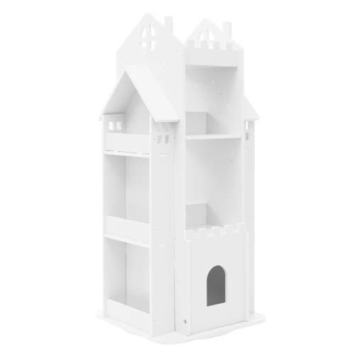 360° Rotating Kids Castle Bookshelf, Freestanding Spinning Book Storage Tower for Bedroom Living Room, White