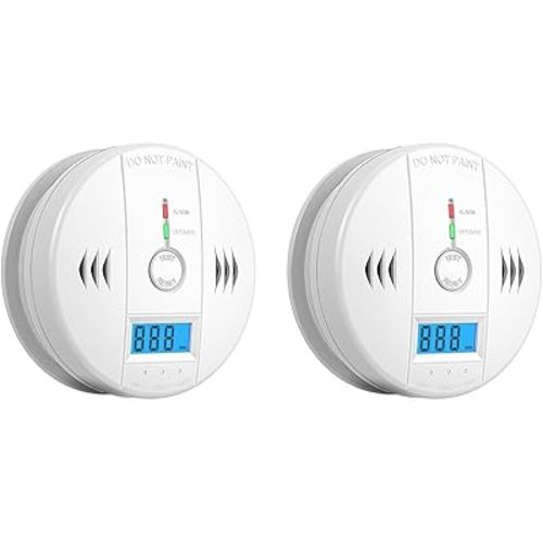 2 Packs Carbon Monoxide Detectors,CO Detector Battery Powered,Carbon Monoxide Alarm with Sensitive CO Sensor,LCD Display and Sound Warning, for Home, Bedroom, Kitchen