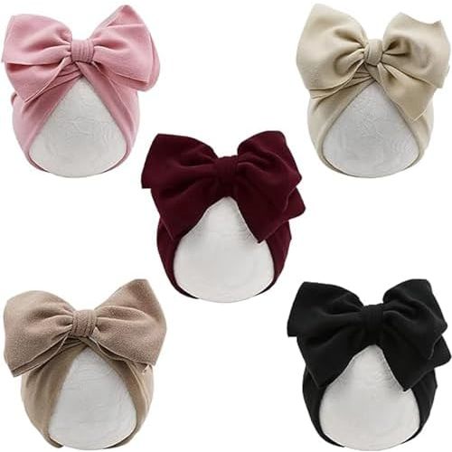AQOKKA Newborn Baby Girl Hats with Big Bow Knotted Turban Hats 6-36 Months