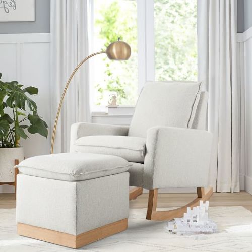 Paxton Ottoman: West Elm Oatmeal Performance Boucle