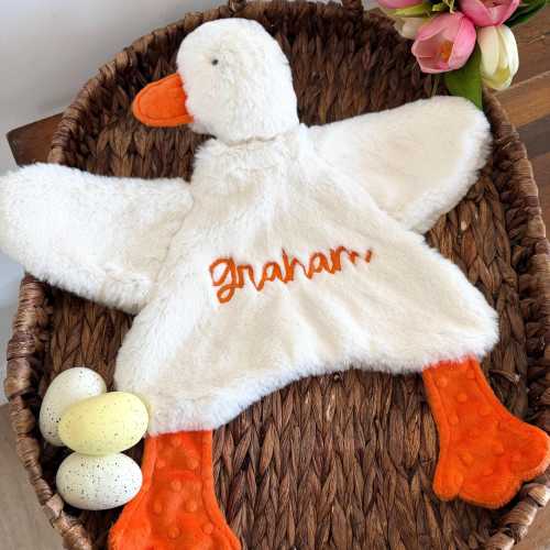 Personalized Baby Goose Lovey, Small Security Blanket, Duck Lovey, Newborn Accessory