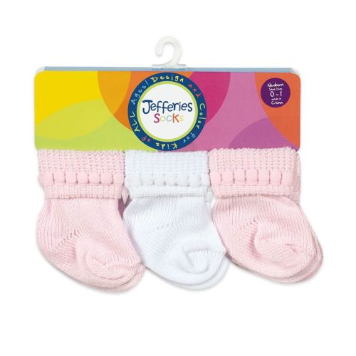 Jefferies Socks 6-Pack Pom Pom Pink Assort Turn Cuff Baby Socks