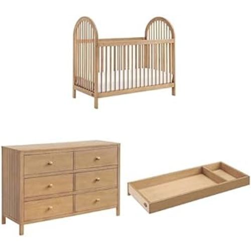 Oxford Baby 3 PC Nursery Set Everlee Modern High Arch 3-in-1 Convertible Island Baby Crib, Honey Wood Everlee, 6-Drawer Double Dresser, Honey Wood and Everlee Changing Topper for 6-Drawer, Honey Wood