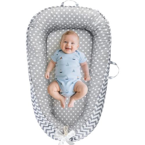 Baby Lounger - Baby Lounger for Newborn 0-24 Months, Breathable and Soft Cotton Cover Baby Nest, Portable Cozy Tummy Time Lounger for Home and Travel, Ideal Baby Essentials & Shower Gifts