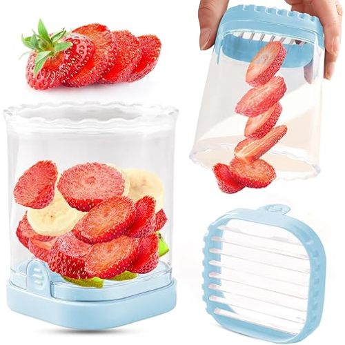 Creative Strawberry & Fruit Slicer - Detachable Cutter with Push Plate (Light Blue)