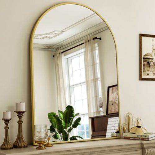 BEAUTYPEAK Arched Bathroom Wall Mirror, Aluminum Frame Vanity Mirror, Modern Wall Mounted Mirror for Bedroom, Living Room, Entryway