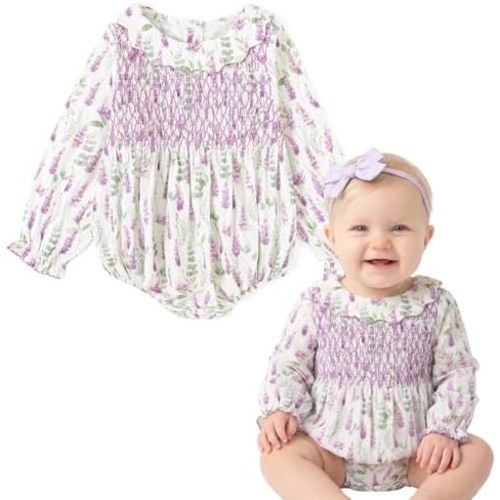 Curipeer Infant Baby Girls Floral Ruffle Romper Long Sleeve Flower Print Ruffled Outfits Jumpsuit 3M-2T