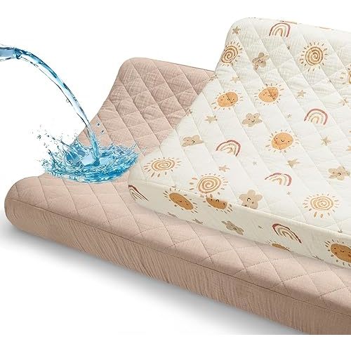 Unicorn Castle Funda impermeable para cambiador, funda de muselina para cambiador, paquete de 2 fundas acolchadas para cambiadores de bebé de 32 x 16 pulgadas, para niñas y niños, arcoíris marrón