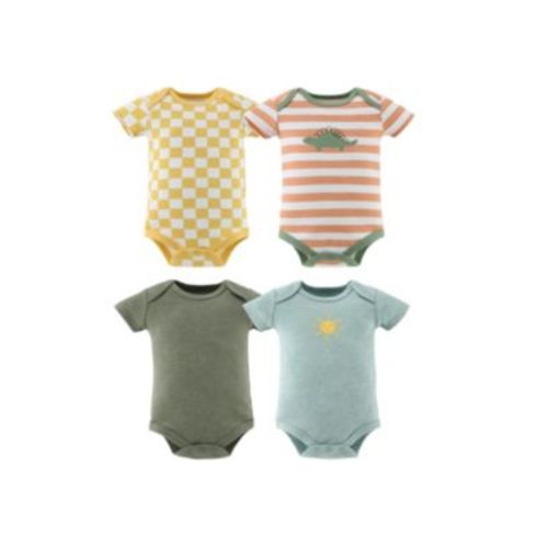 Baby Girls Short Sleeve Cotton Bodysuits Girls, Neutral Check