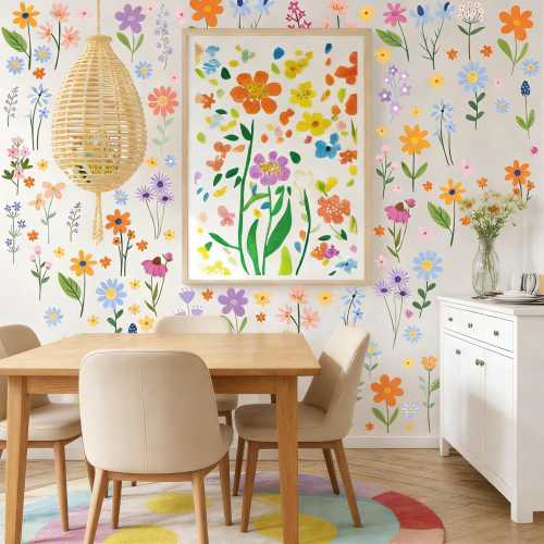 Bohemian Floral Wall Decals, Colorful Wildflower Stickers, Cottage Decor