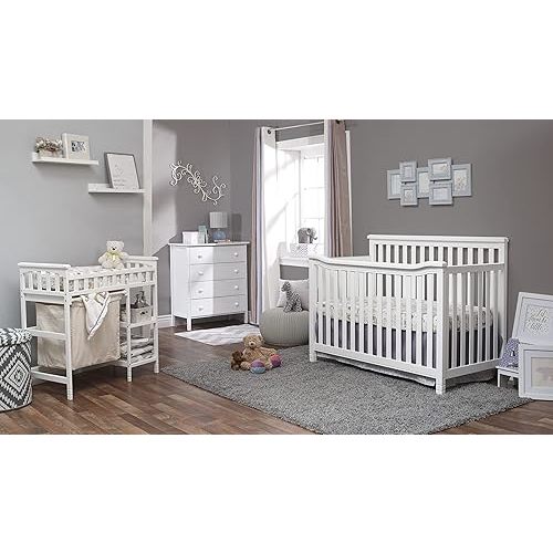 Sorelle Furniture Palisades 3-Piece Nursery Set with 4-in-1 Convertible Crib, 4-Drawer Dresser,and Changing Table with Hamper, Baby Furniture Made of Wood,Non-Toxic Finish,Nursery Furniture Set-White