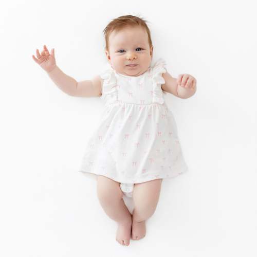 Pointelle Bodysuit Dress in Sweet Pink Bow