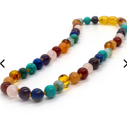 Baltic Amber Teething Necklace Rainbow Gemstones