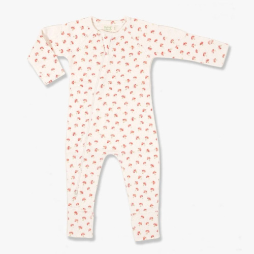 Long Sleeve Zip-up Waffle Romper, Mushroom