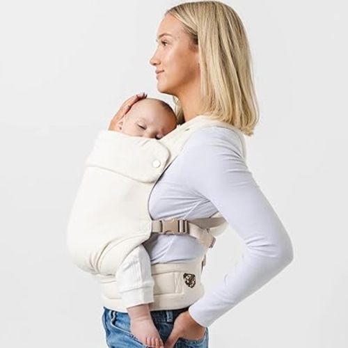 Mabē Monarch Ergonomic Baby Carrier – Premium Cotton Soft Structured Newborn to Toddler Carrier with Hip-Healthy Design, 3 Carry Positions (7-35lbs), Lightweight & Breathable, (Ivory)