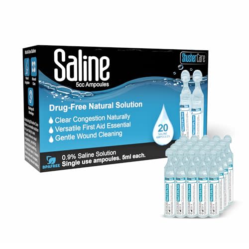 Saline Ampoules - Saline Solution for Nebulizer, Sodium Chloride 0.9%, Nasal Cleanse for Babies, Kids, & Adults, Sterile Nasal Care, Wound Cleansing - 20 Count (5ml Each)