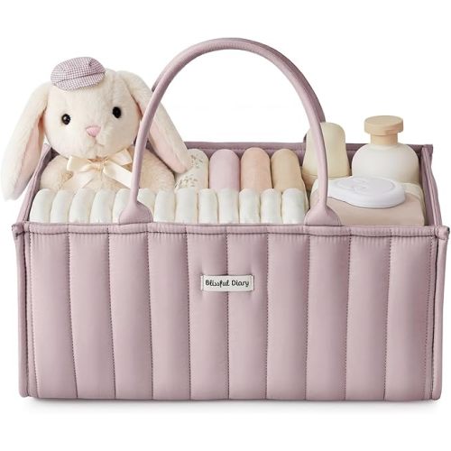 Blissful Diary Baby Diaper Caddy Organizer, Stylish Storage Basket for Newborn Essentials and Diaper Station, Gift for Baby Shower and Registry Must-Have, Mauve Pink | Stylish Storage Basket