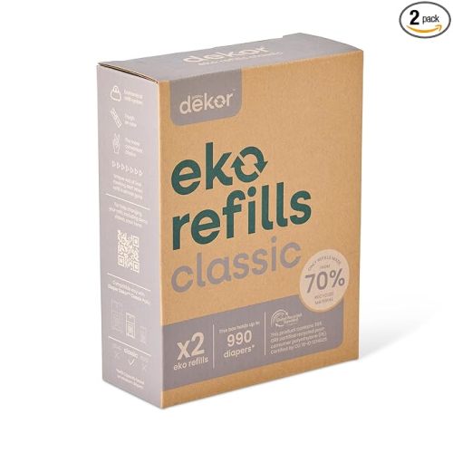 Diaper Dekor CLASSIC Diaper Pail Refills 2 Count Unscented Exclusive End-of-Liner Marking Quick & Easy to Replace Most Economical Refill System for Original and Eko Style Pails