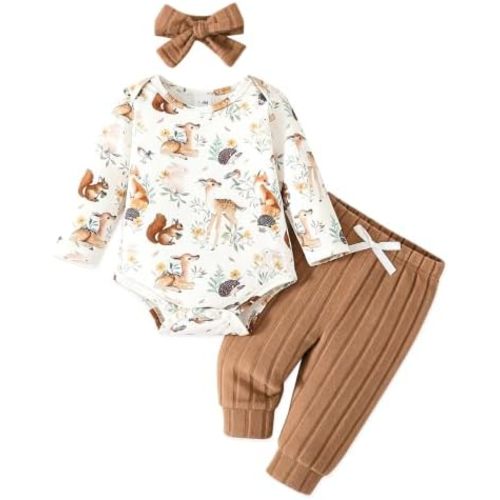 Newborn Infant Baby Girl Clothes Outfits Fall Winter Romper 3PCS Pant Sets