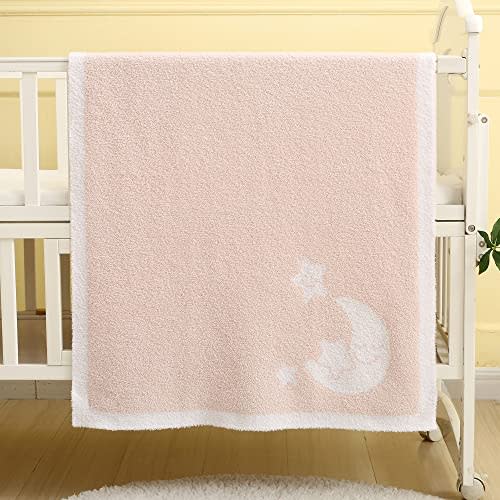 BOBOYOYO Plush Baby Blankets for Girls Boys Newborn Soft Fuzzy Warm Swaddle Receiving Blanket Elephant Toddler Blanker for Crib Stroller Infant Nursery (Pink Moon Star, 30 x 40 Inch)