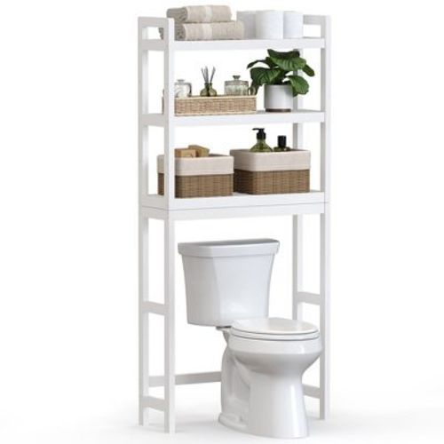 SONGMICS 3-Tier Over The Toilet Storage Bamboo Over Toilet Bathroom Organizer White