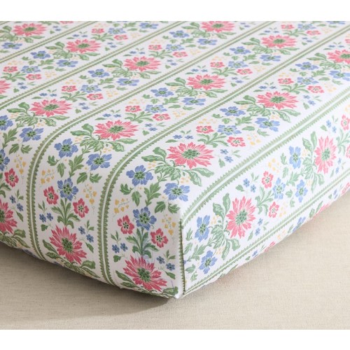 Hill House Home Floral Block Stripe Organic Cotton Crib Fitted Sheet