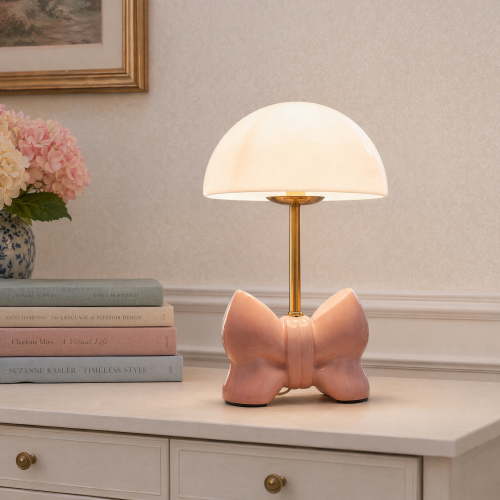 Pink Bow Table Lamps for Girl's Room, 19" Ceramic Cute Lamps for Bedroom, Classic Bedside Lamps for Nightstand, Modern Table Lamp for Living Room with Rotary Swtich (Bulbs Included)